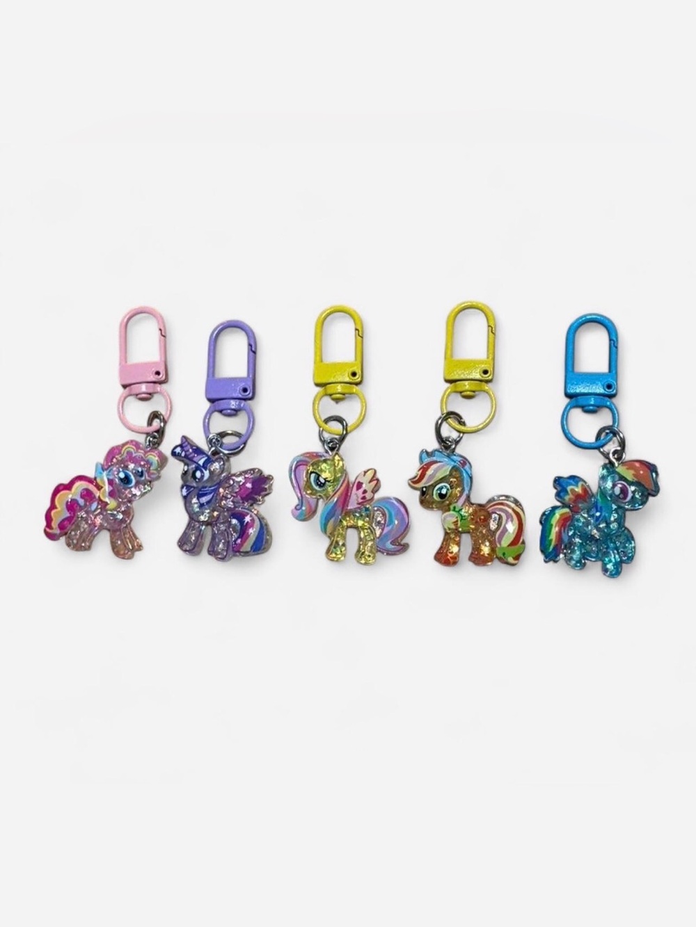 Colorful Glitter my little Pony Keychain Charms - Set of 5